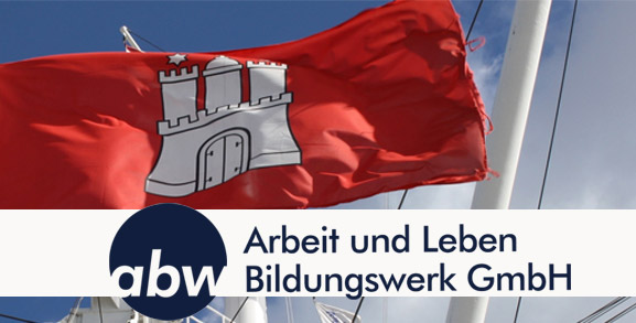 Hamburgfahne mit Logo Arbeit und Leben Bildungswerk