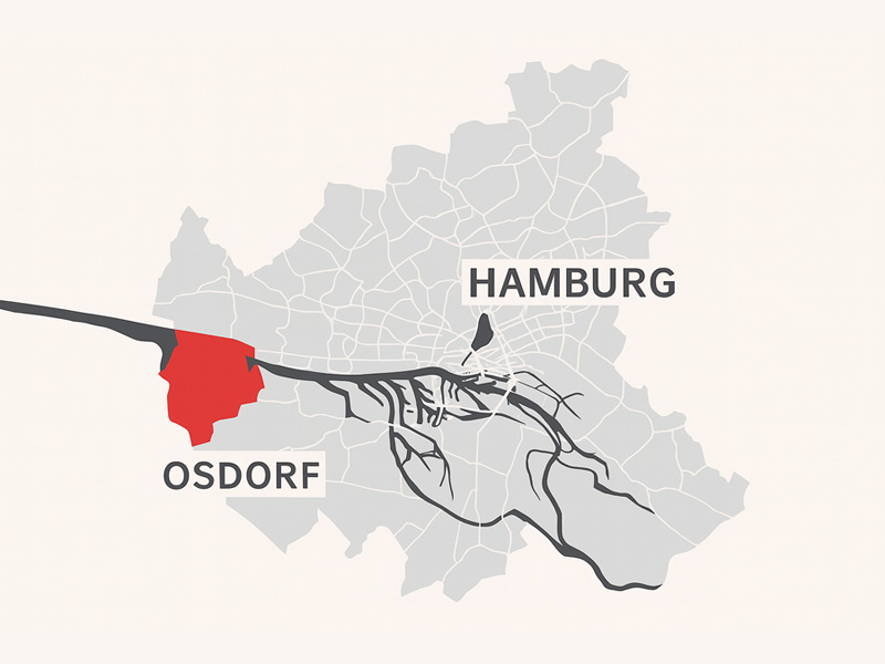 grafische Karte von Hamburg mit gekennzeichnetem Stadtteil Osdorf