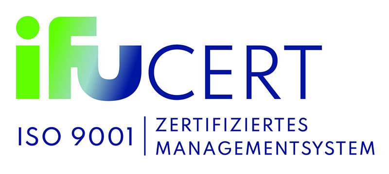 Logo mit Schriftzug Ifucert ISO 9001, zertifiziertes Managementsystem