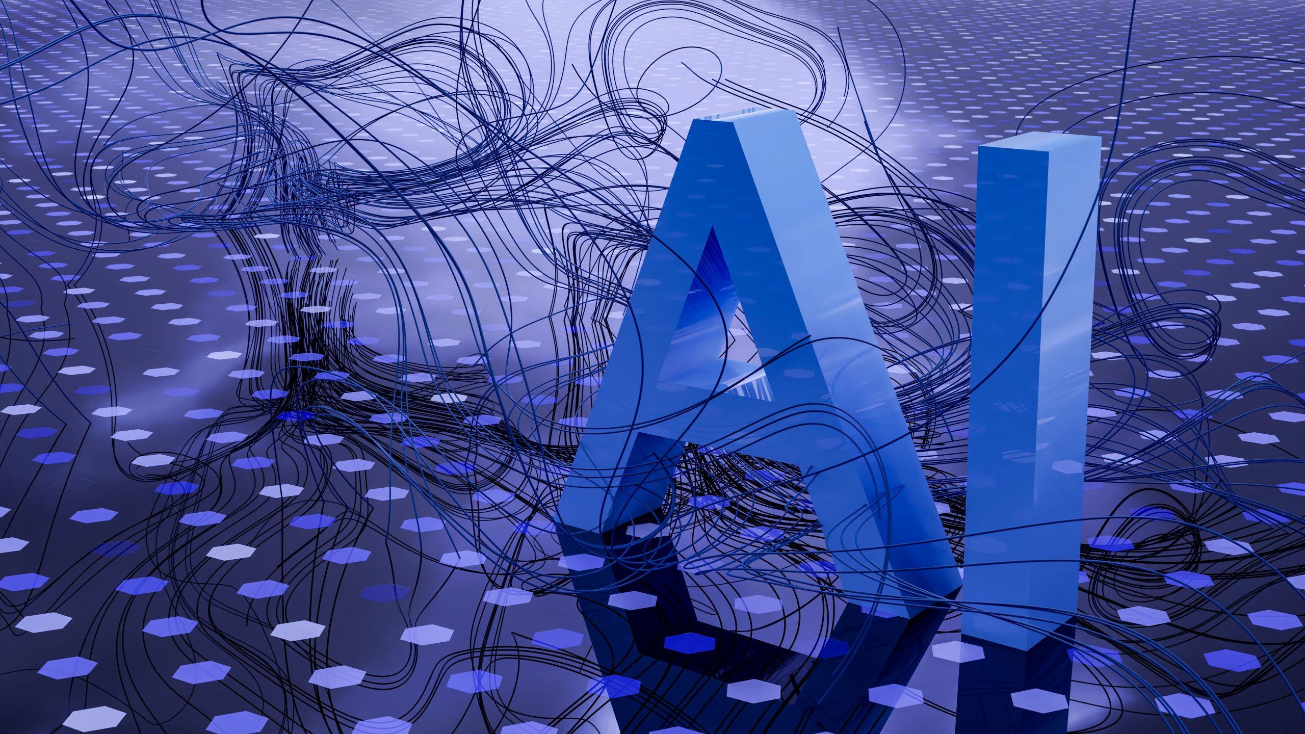 Abstrakte Darstellung mit dem Wort "AI" im Vordergrund